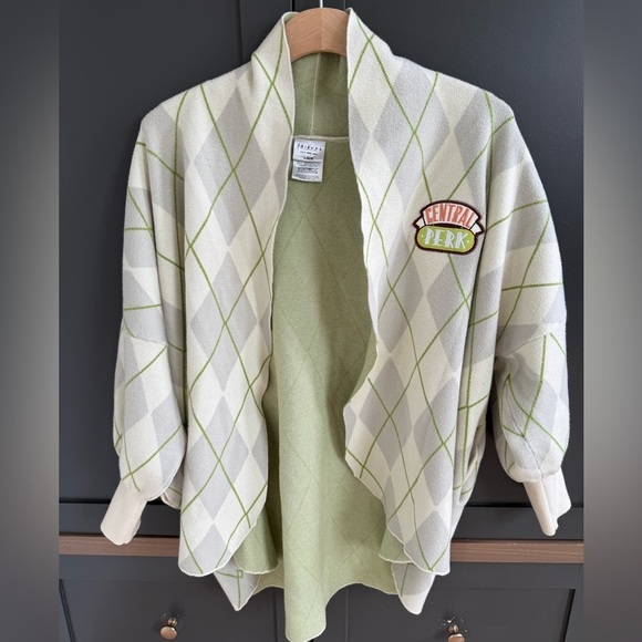 F•R•I•E•N•D•S Central Perk Argyle Open Cardigan • large 
Green Grey Cream - Picture 3 of 7